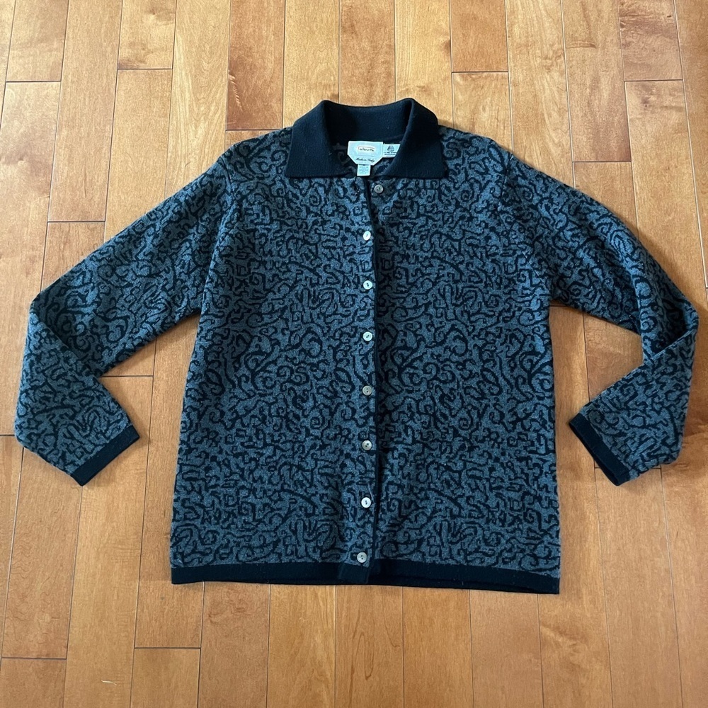 TALBOTS 100% Wool Printed Cardigan Medium